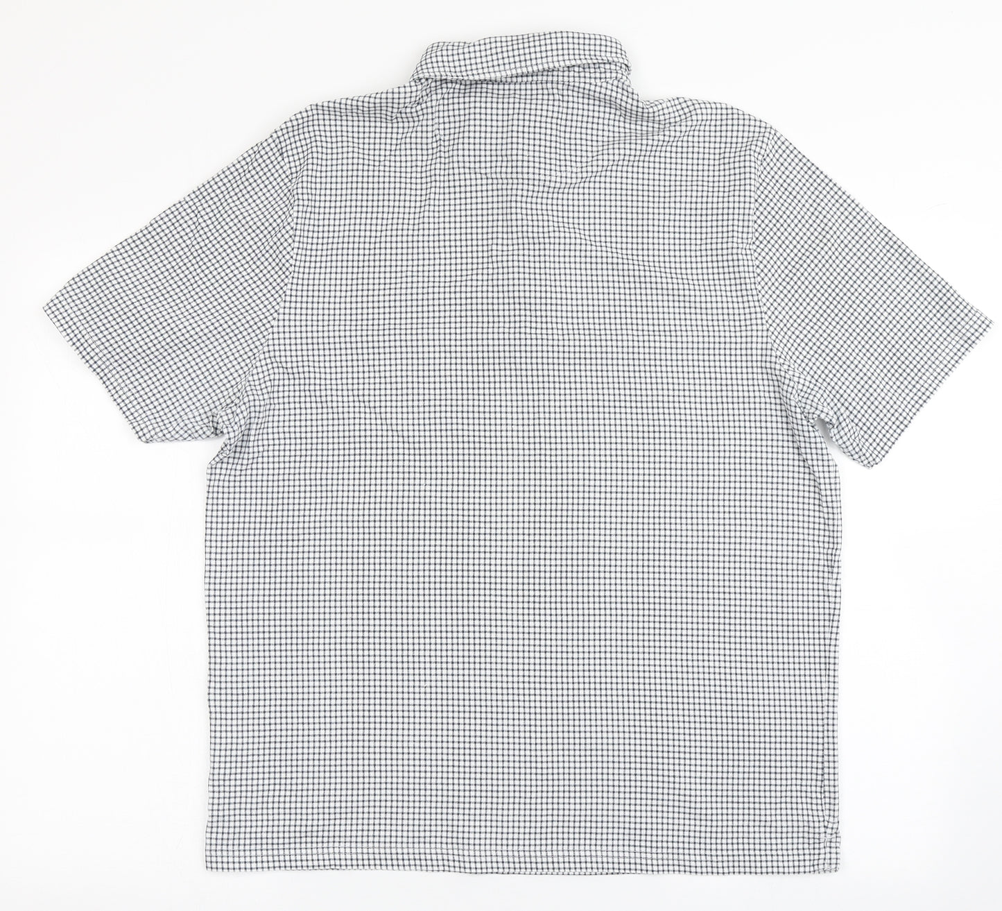 Marks and Spencer Mens White Check 100% Cotton  Polo Size L Round Neck Button