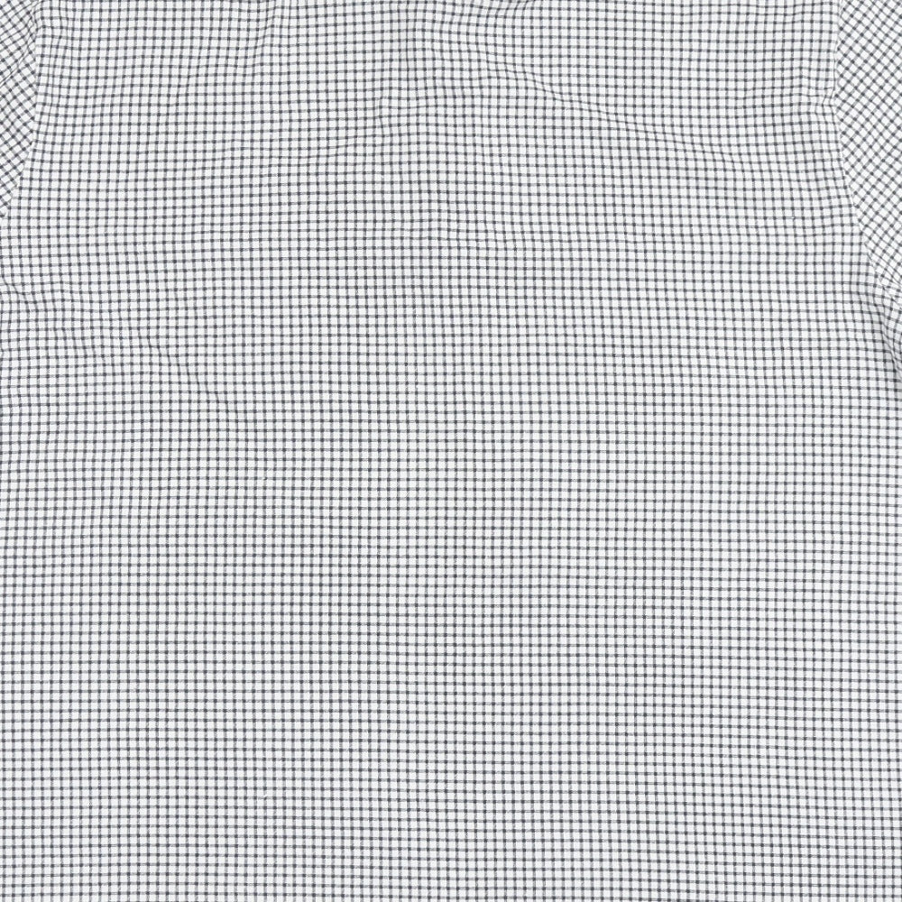 Marks and Spencer Mens White Check 100% Cotton  Polo Size L Round Neck Button