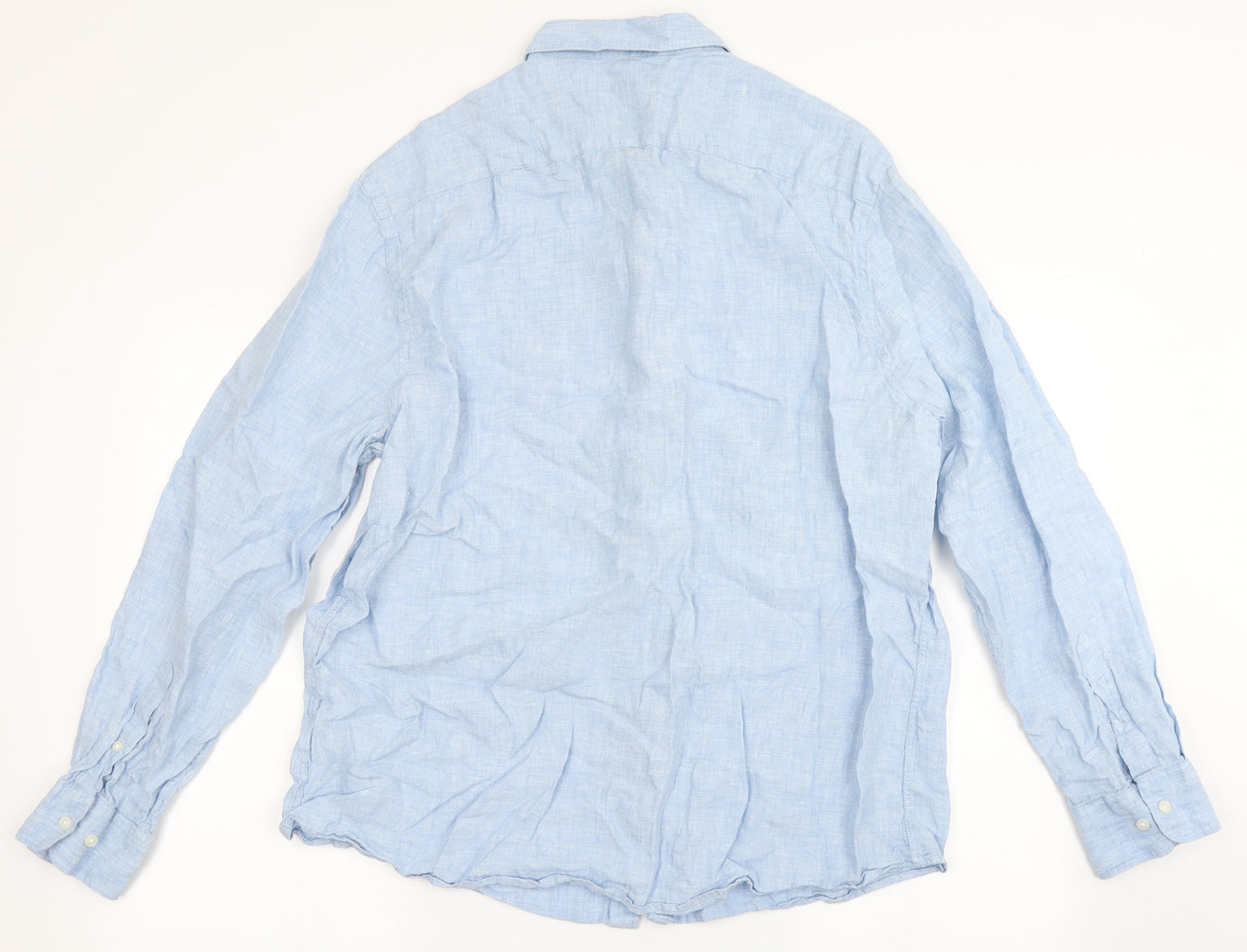Marks and Spencer Mens Blue  Linen  Button-Up Size XL Round Neck Button