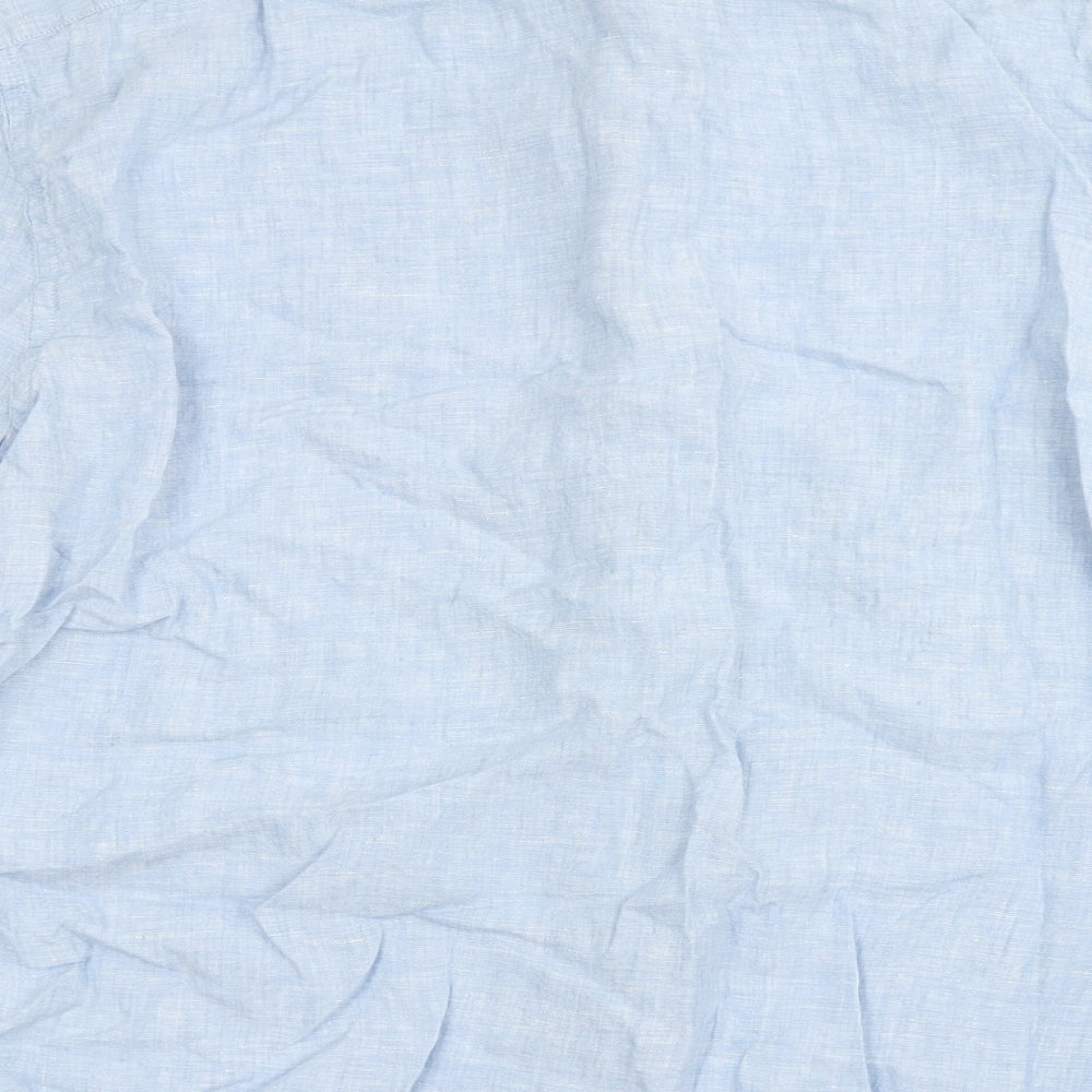Marks and Spencer Mens Blue  Linen  Button-Up Size XL Round Neck Button