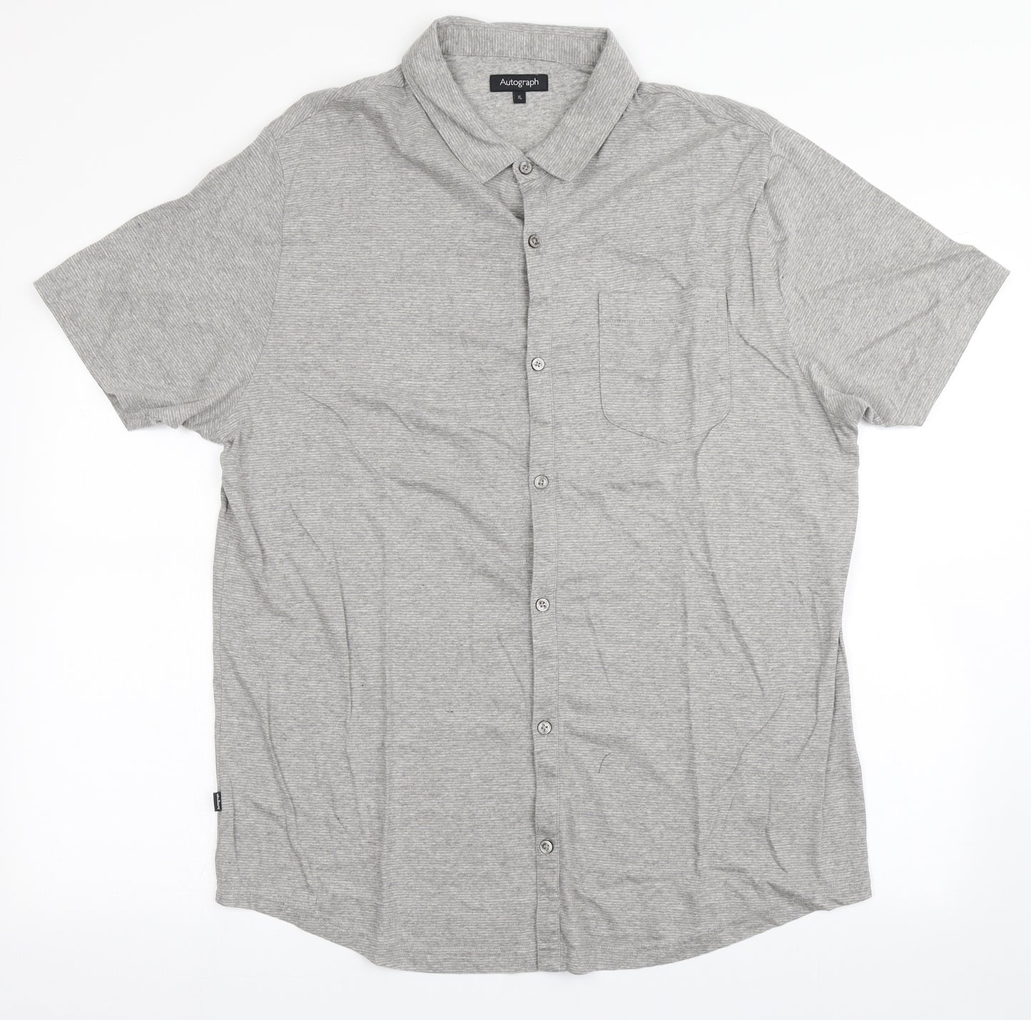 Autograph Mens Grey  Cotton  Button-Up Size XL Round Neck Button - Chest Pocket
