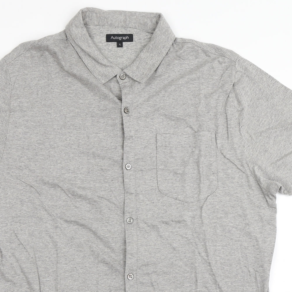 Autograph Mens Grey  Cotton  Button-Up Size XL Round Neck Button - Chest Pocket