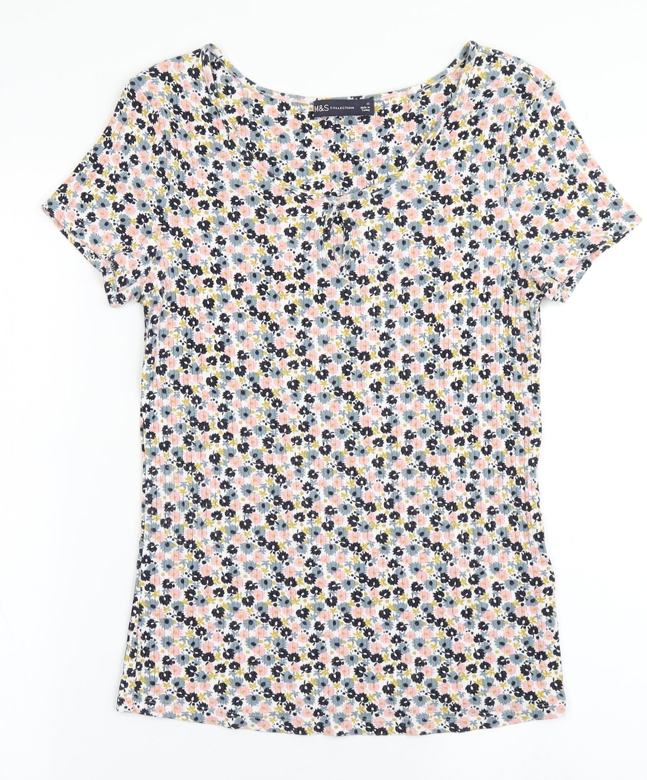Marks and Spencer Womens Multicoloured Floral Viscose Basic T-Shirt Size 12 Round Neck