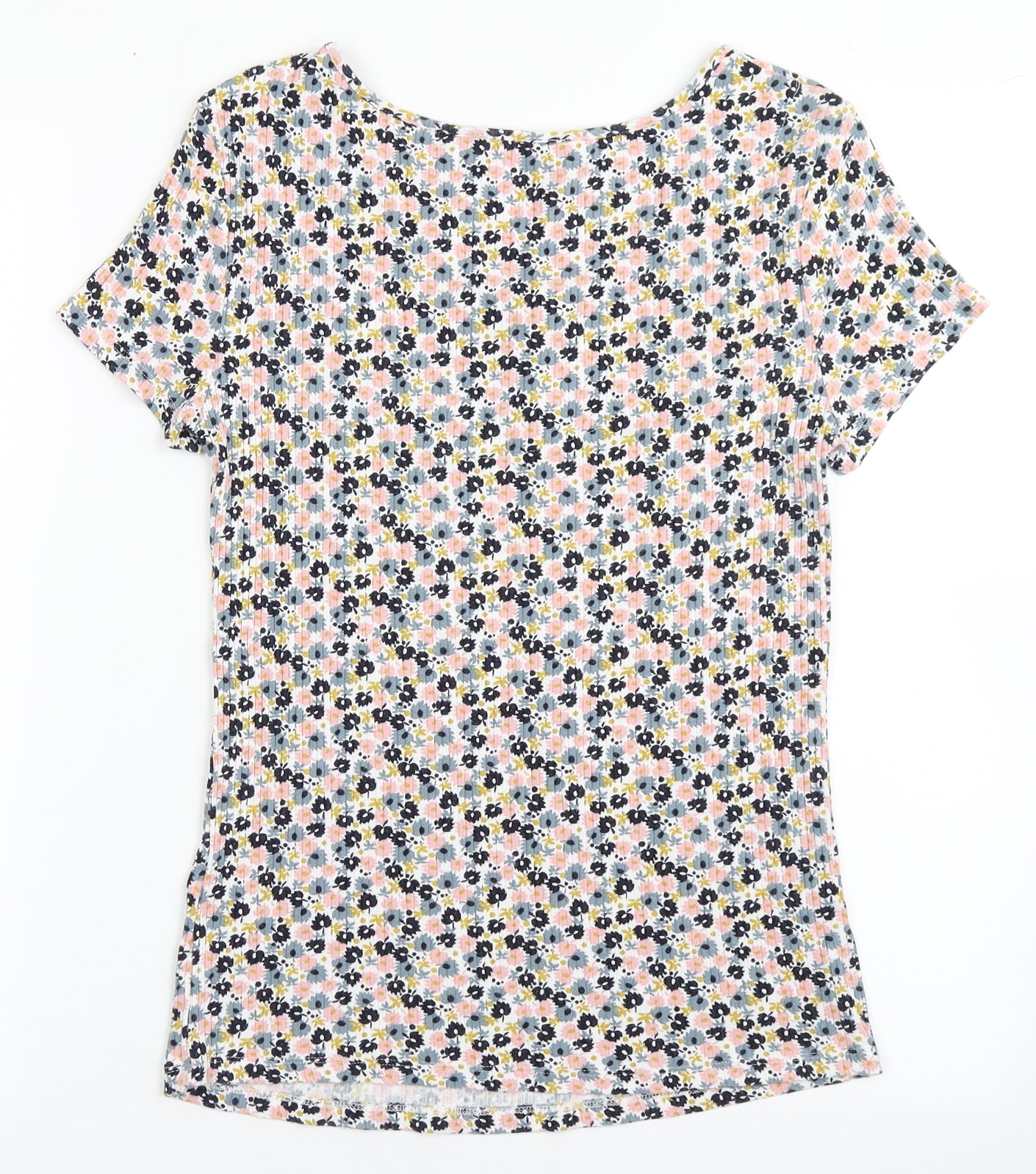 Marks and Spencer Womens Multicoloured Floral Viscose Basic T-Shirt Size 12 Round Neck