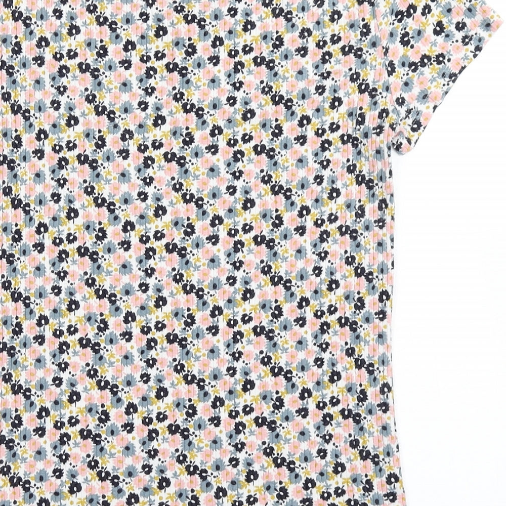 Marks and Spencer Womens Multicoloured Floral Viscose Basic T-Shirt Size 12 Round Neck