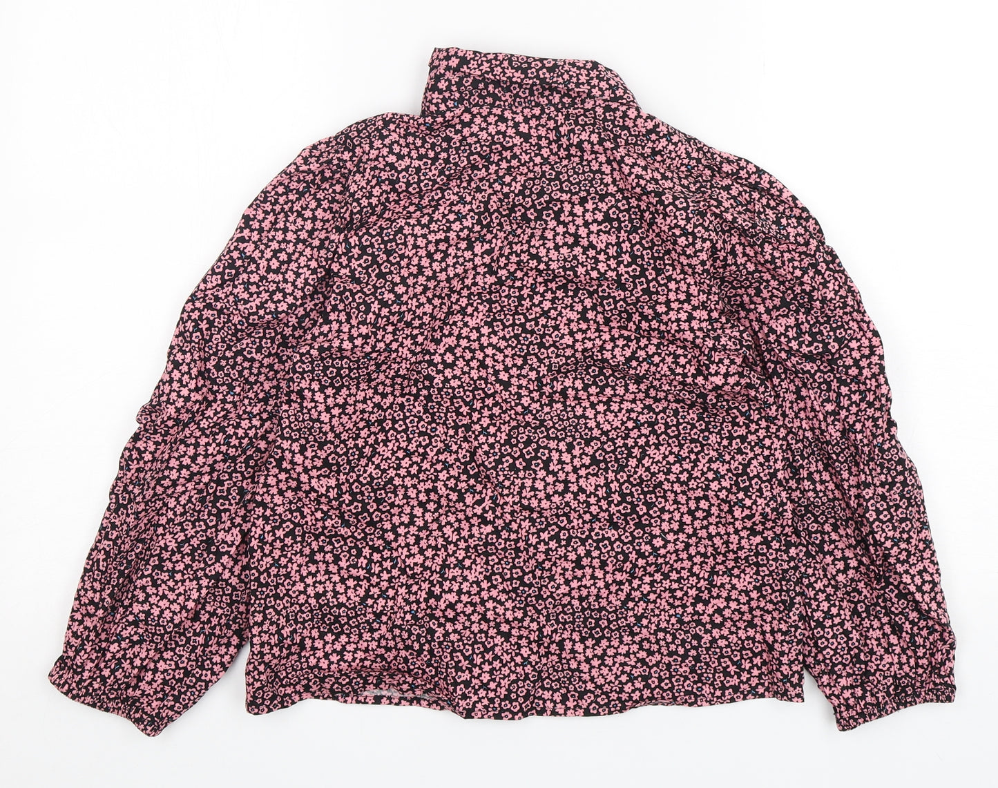 H&M Girls Pink Floral Cotton Basic Button-Up Size 10-11 Years Collared Button