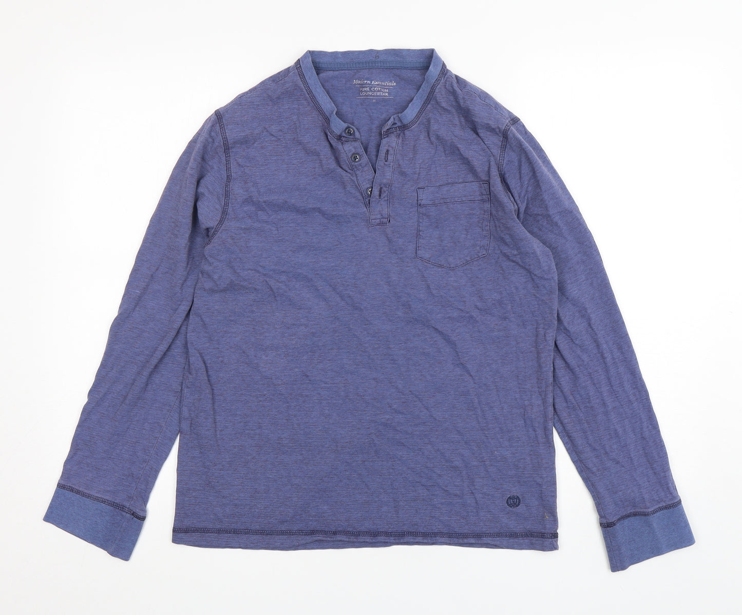 Marks and Spencer Mens Blue Solid Cotton  Pyjama Top Size M  Pullover