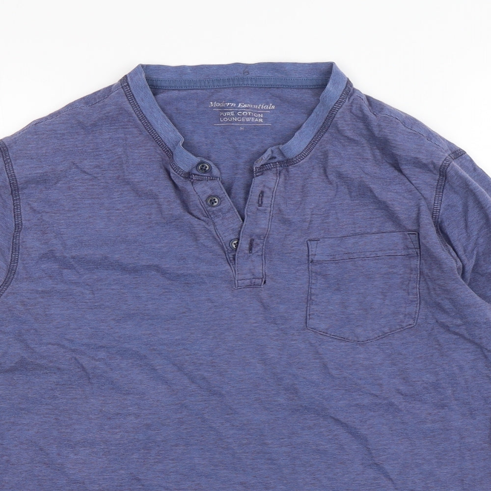 Marks and Spencer Mens Blue Solid Cotton  Pyjama Top Size M  Pullover