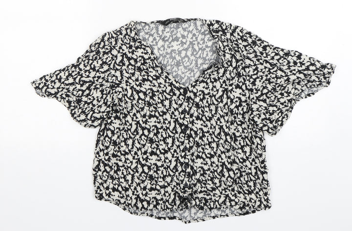 F&F Womens Multicoloured Animal Print Viscose Basic Button-Up Size 10 V-Neck