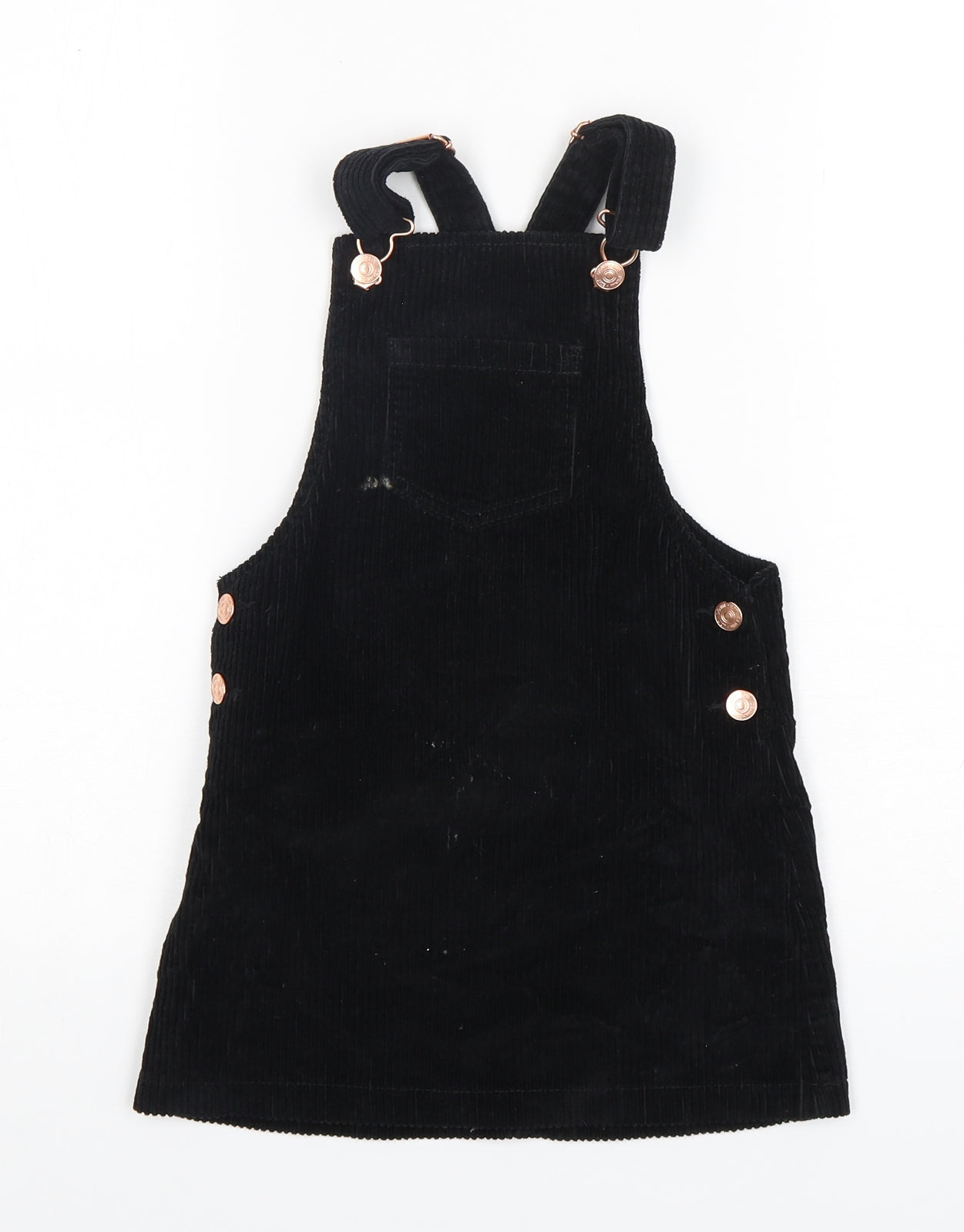F&F Girls Black  Cotton Pinafore/Dungaree Dress  Size 5-6 Years  Square Neck