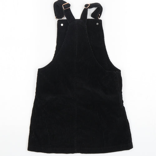 F&F Girls Black  Cotton Pinafore/Dungaree Dress  Size 5-6 Years  Square Neck