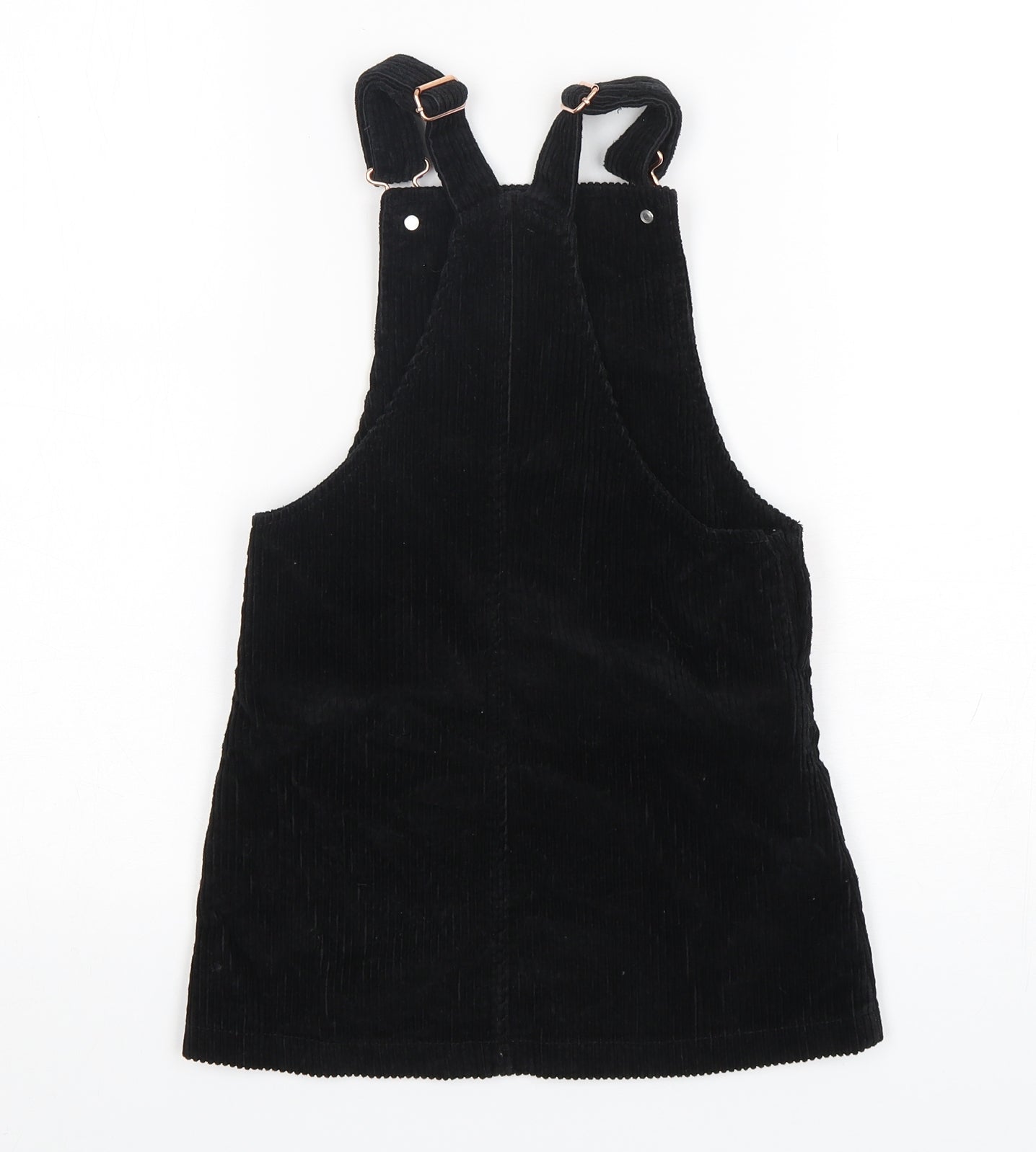 F&F Girls Black  Cotton Pinafore/Dungaree Dress  Size 5-6 Years  Square Neck