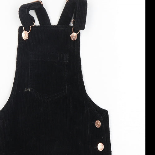 F&F Girls Black  Cotton Pinafore/Dungaree Dress  Size 5-6 Years  Square Neck