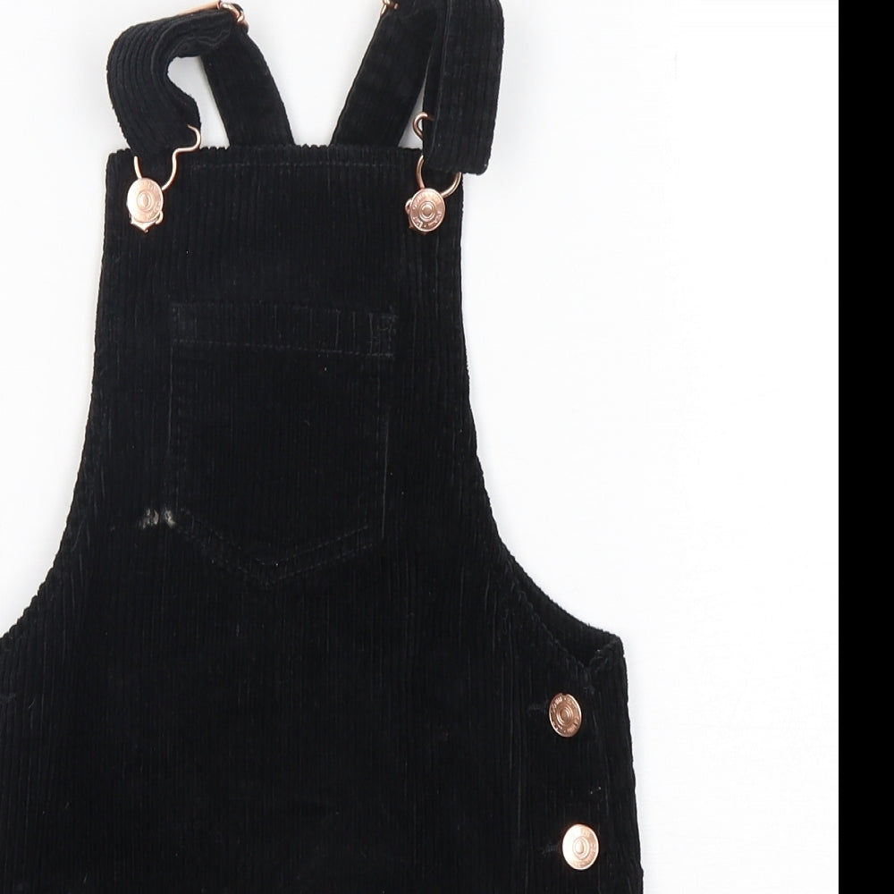 F&F Girls Black  Cotton Pinafore/Dungaree Dress  Size 5-6 Years  Square Neck