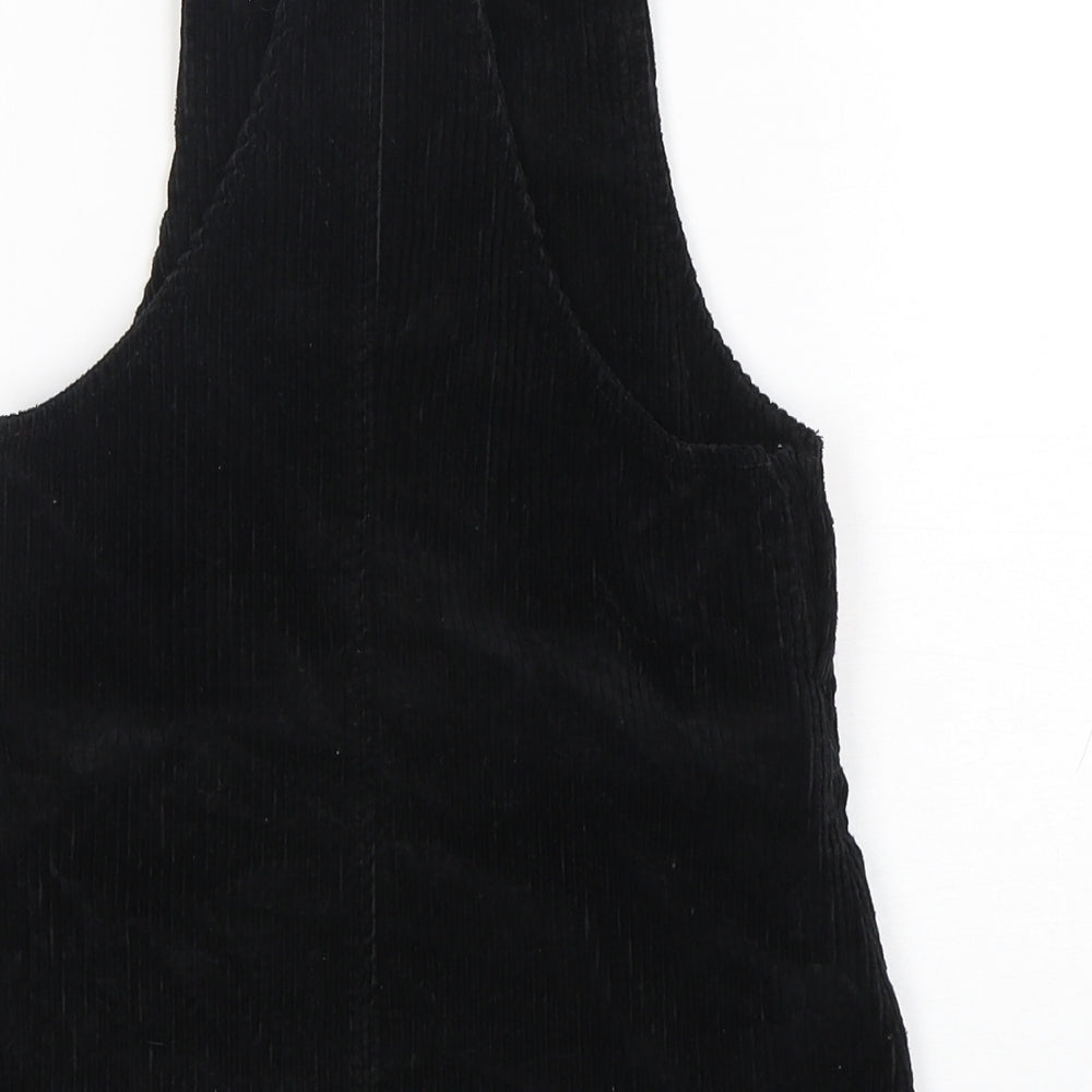 F&F Girls Black  Cotton Pinafore/Dungaree Dress  Size 5-6 Years  Square Neck