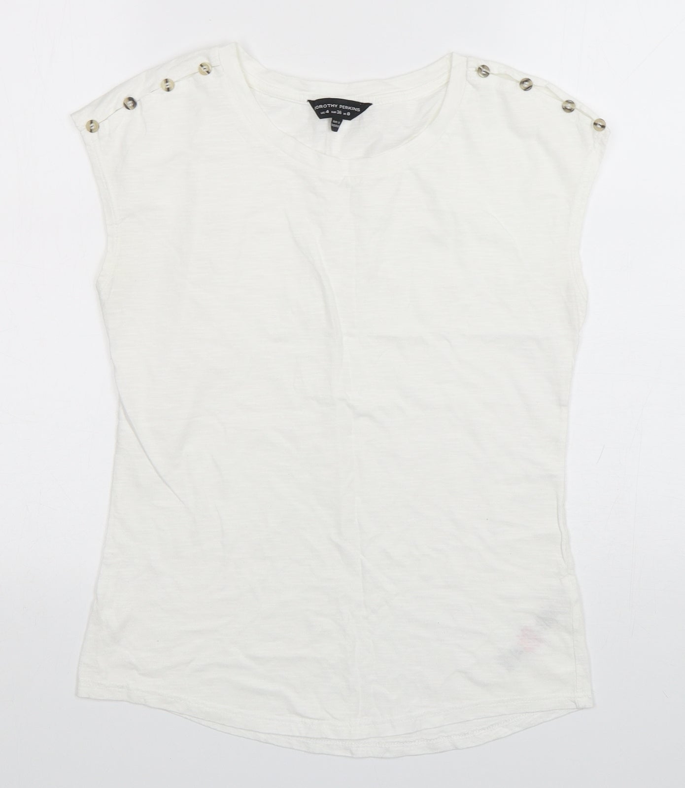 Dorothy Perkins Womens White  Cotton Basic Tank Size 8 Round Neck