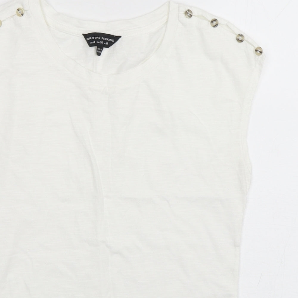 Dorothy Perkins Womens White  Cotton Basic Tank Size 8 Round Neck