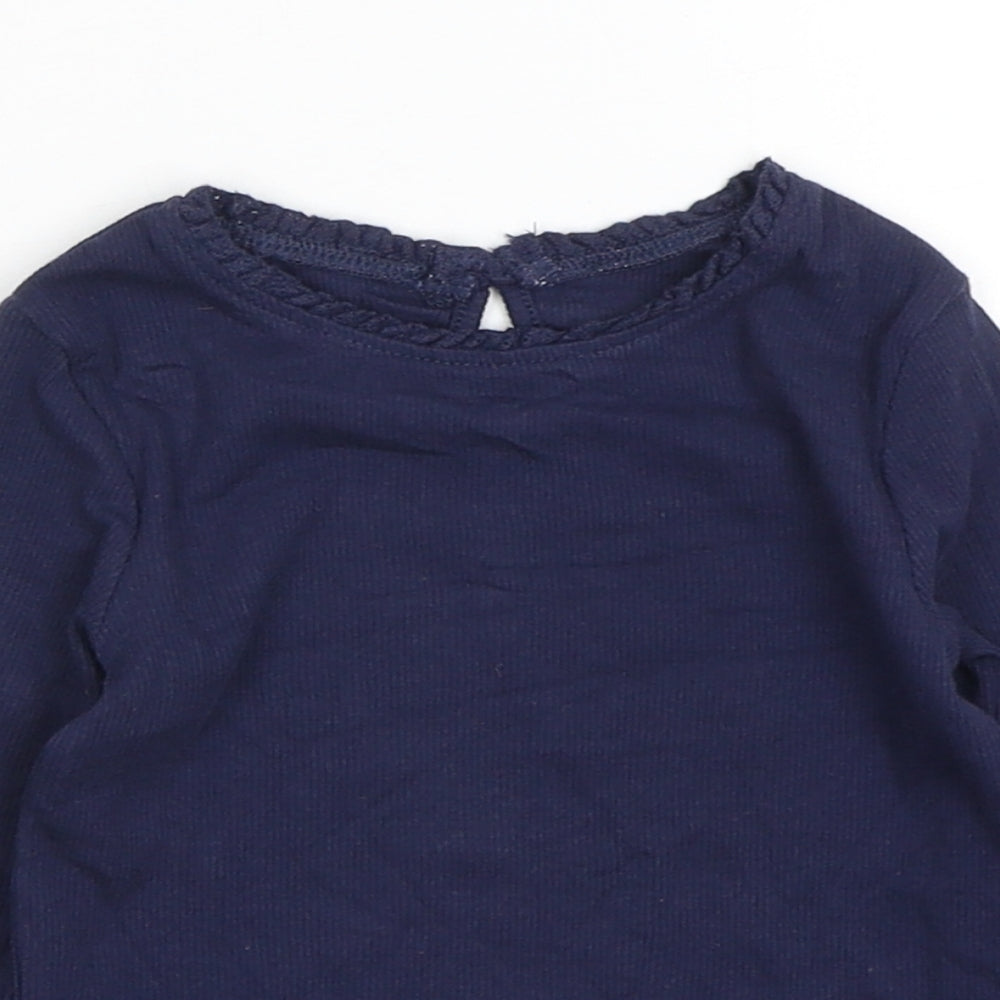 Dunnes Stores Girls Blue  Cotton Basic T-Shirt Size 18-24 Months Round Neck Pullover