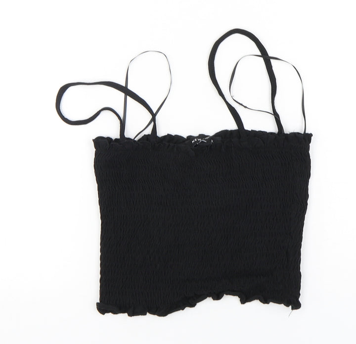New Look Womens Black  Cotton Cropped Tank Size 8 Off the Shoulder