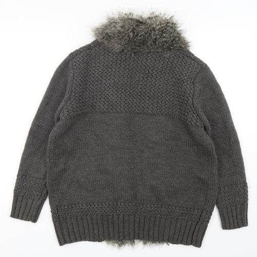 Topshop Womens Grey V-Neck  Acrylic Cardigan Jumper Size 10