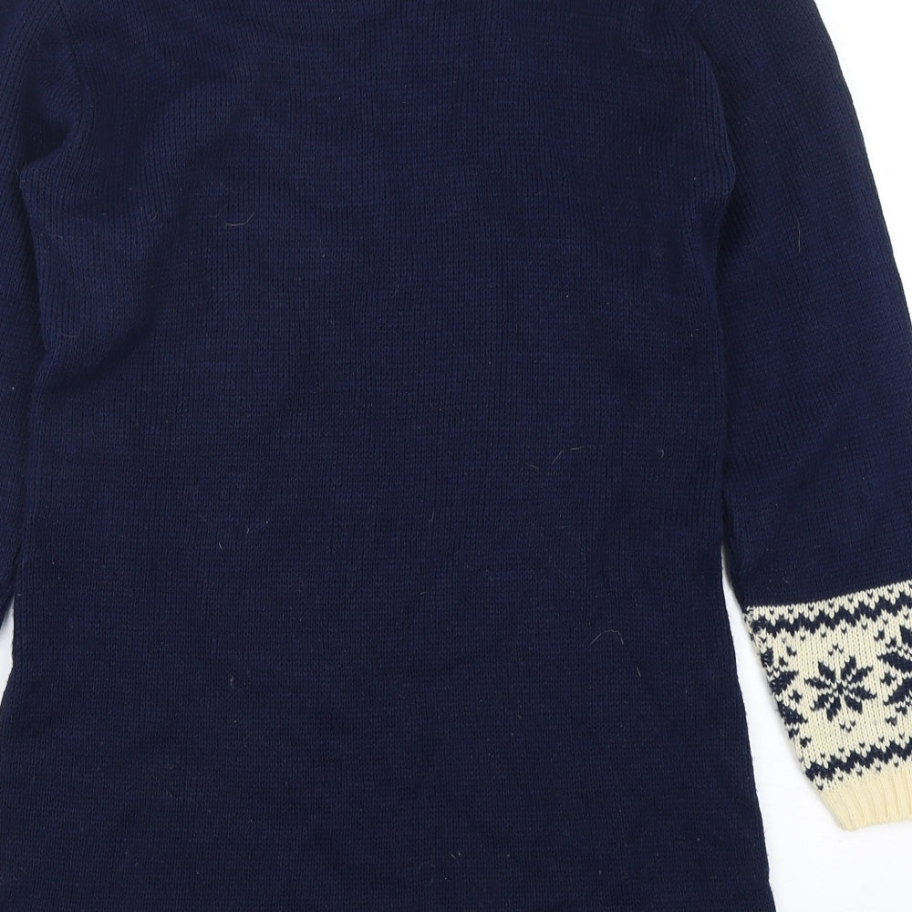 Preworn Womens Multicoloured Round Neck Argyle/Diamond Acrylic Pullover Jumper Size 12   - Christmas
