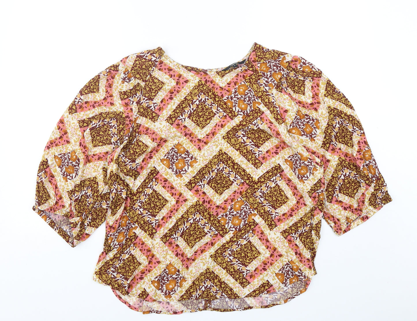 NEXT Womens Multicoloured Argyle/Diamond Viscose Basic Blouse Size 18 Round Neck