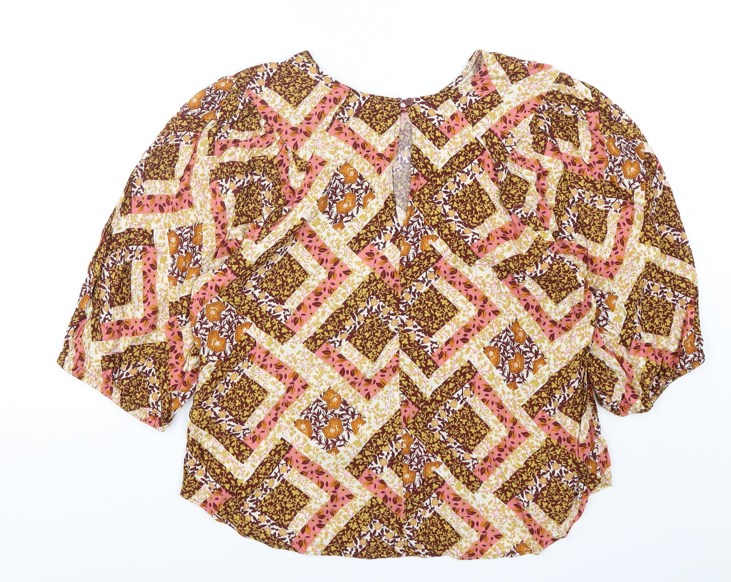 NEXT Womens Multicoloured Argyle/Diamond Viscose Basic Blouse Size 18 Round Neck