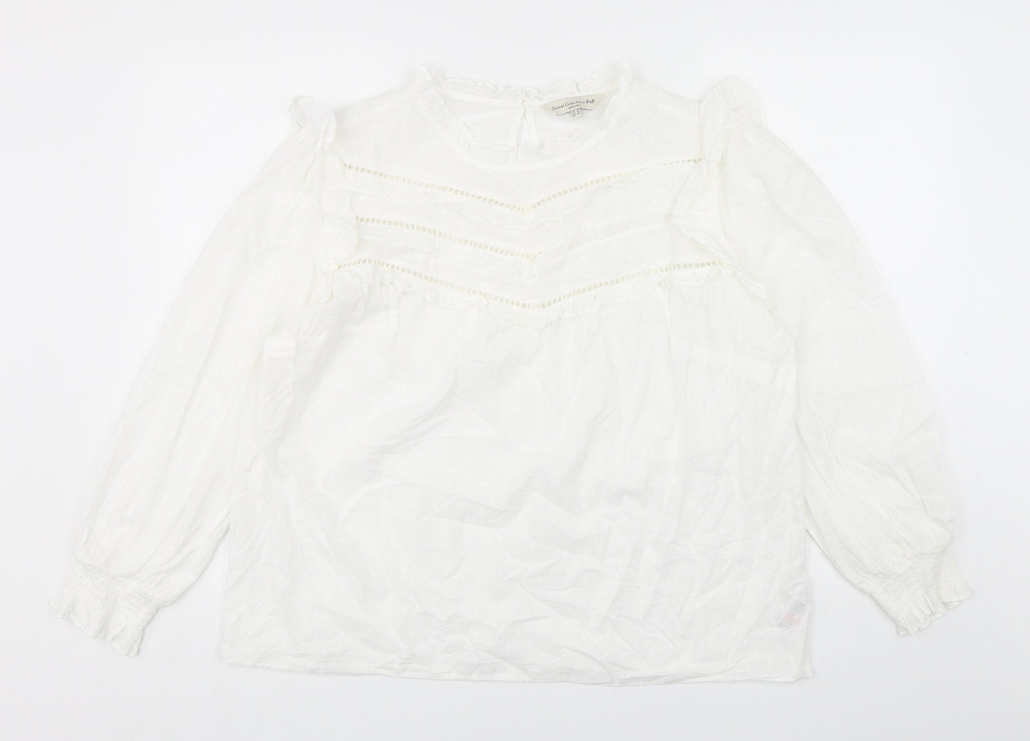 F&F Womens White Polka Dot Cotton Basic Blouse Size 18 Round Neck