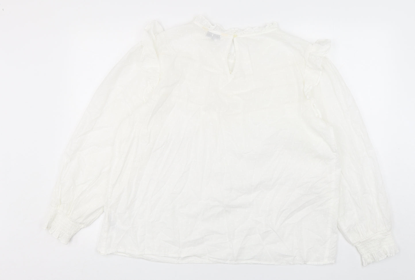 F&F Womens White Polka Dot Cotton Basic Blouse Size 18 Round Neck