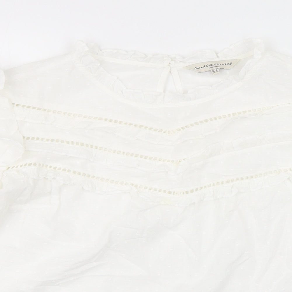 F&F Womens White Polka Dot Cotton Basic Blouse Size 18 Round Neck