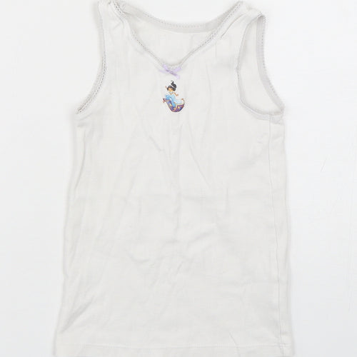 Marks and Spencer Girls White  Cotton Basic Tank Size 4-5 Years Round Neck Pullover - Princess Jasmine