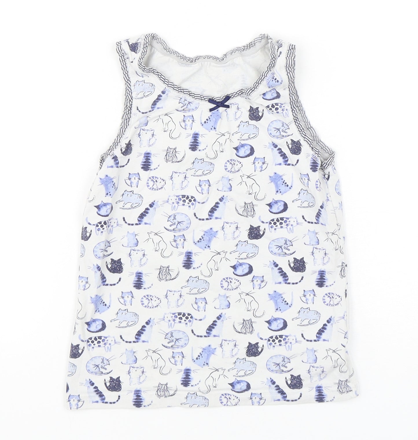 NEXT Girls Blue Geometric Cotton Basic Tank Size 5-6 Years Round Neck Pullover - Cat Print