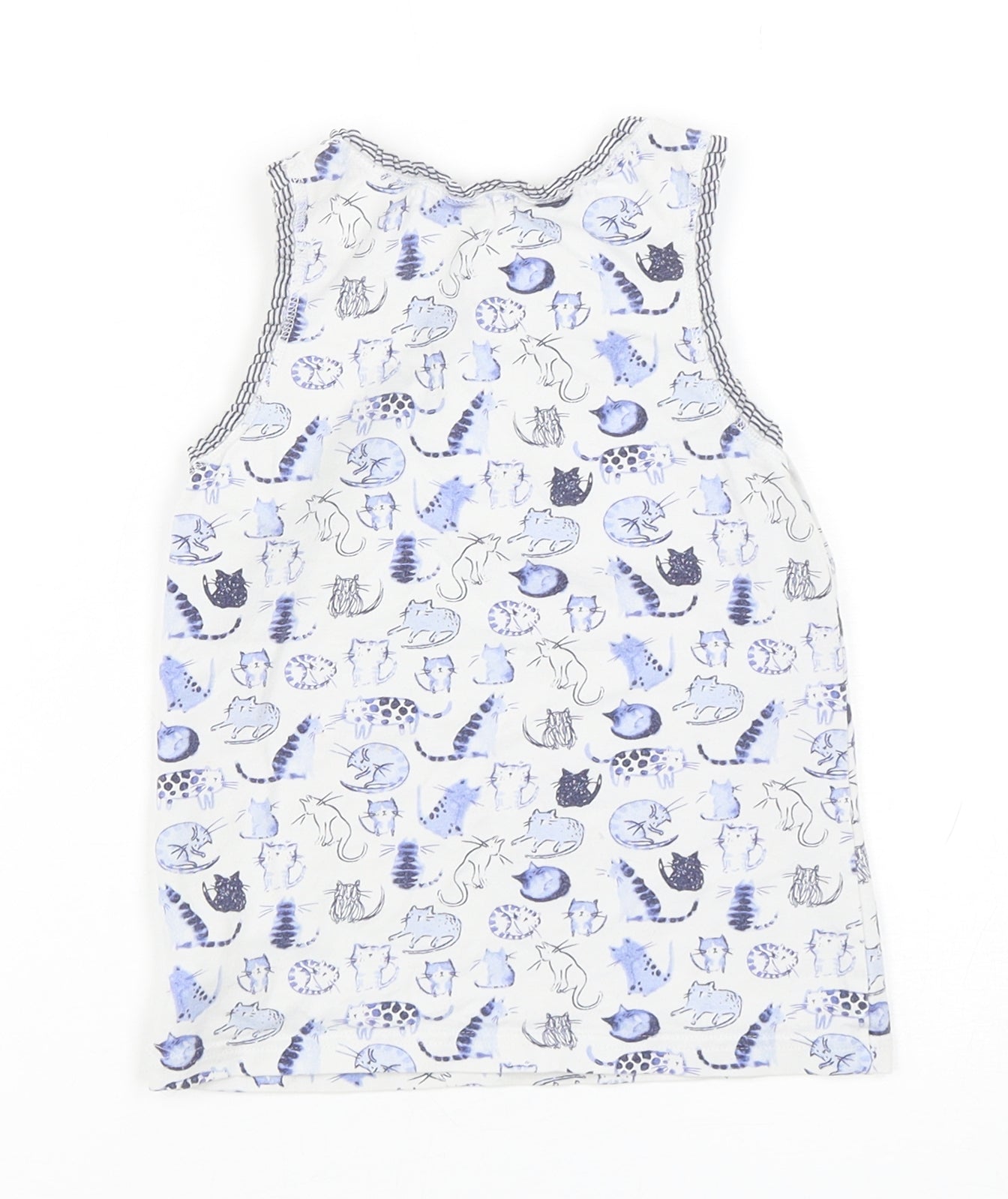 NEXT Girls Blue Geometric Cotton Basic Tank Size 5-6 Years Round Neck Pullover - Cat Print