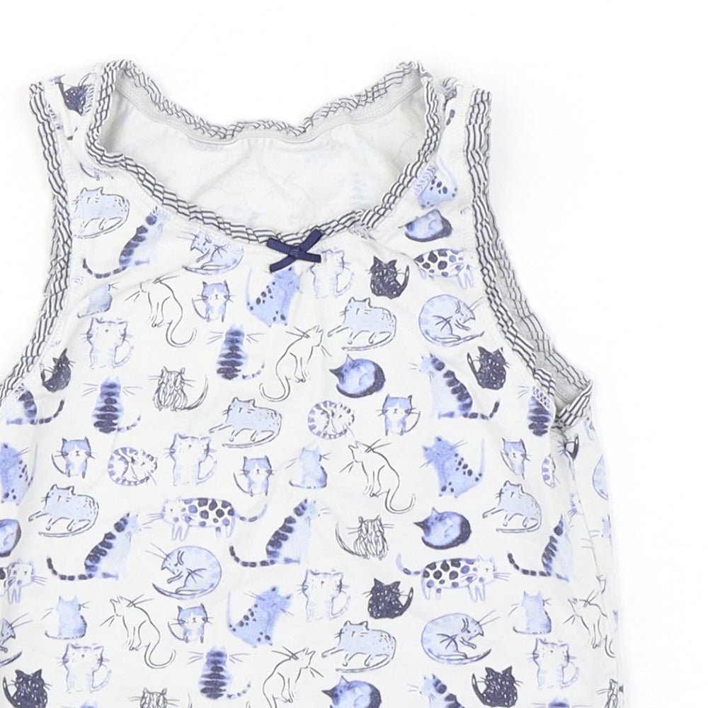 NEXT Girls Blue Geometric Cotton Basic Tank Size 5-6 Years Round Neck Pullover - Cat Print