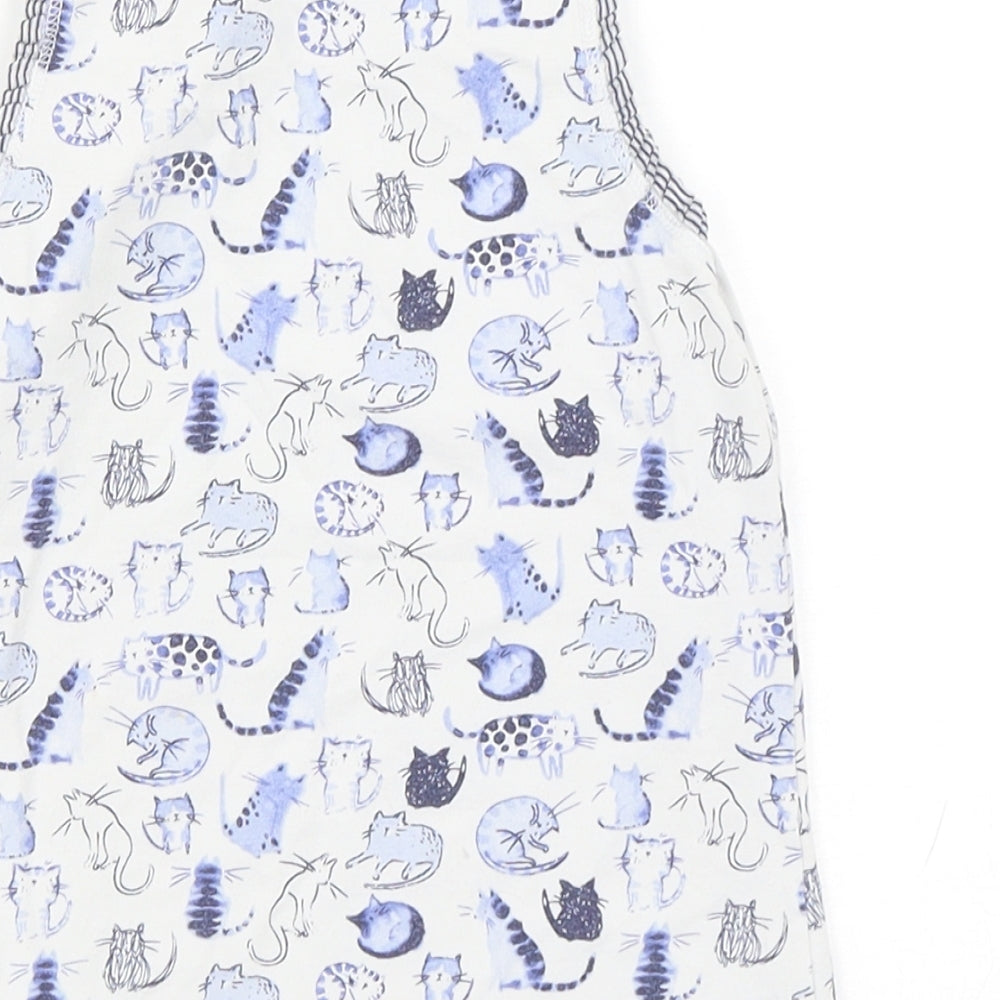 NEXT Girls Blue Geometric Cotton Basic Tank Size 5-6 Years Round Neck Pullover - Cat Print