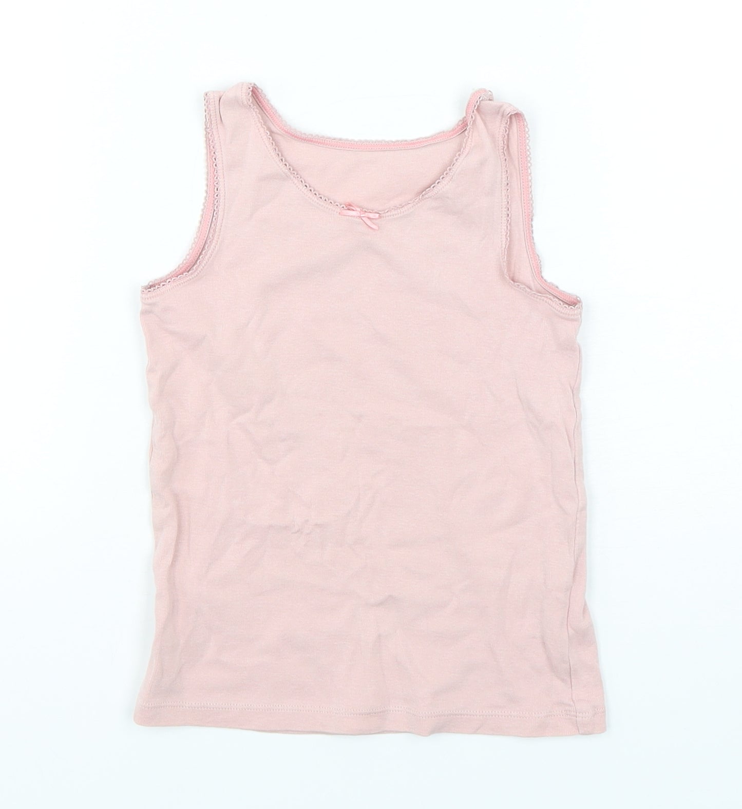 Marks and Spencer Girls Pink  Cotton Basic Tank Size 5-6 Years Round Neck Pullover