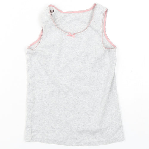 Marks and Spencer Girls Grey  Cotton Basic Tank Size 5-6 Years Round Neck Pullover
