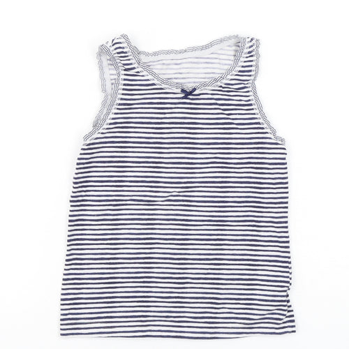 NEXT Girls Blue Striped Cotton Basic Tank Size 5-6 Years Round Neck Pullover