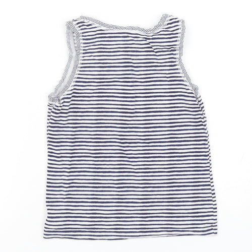 NEXT Girls Blue Striped Cotton Basic Tank Size 5-6 Years Round Neck Pullover