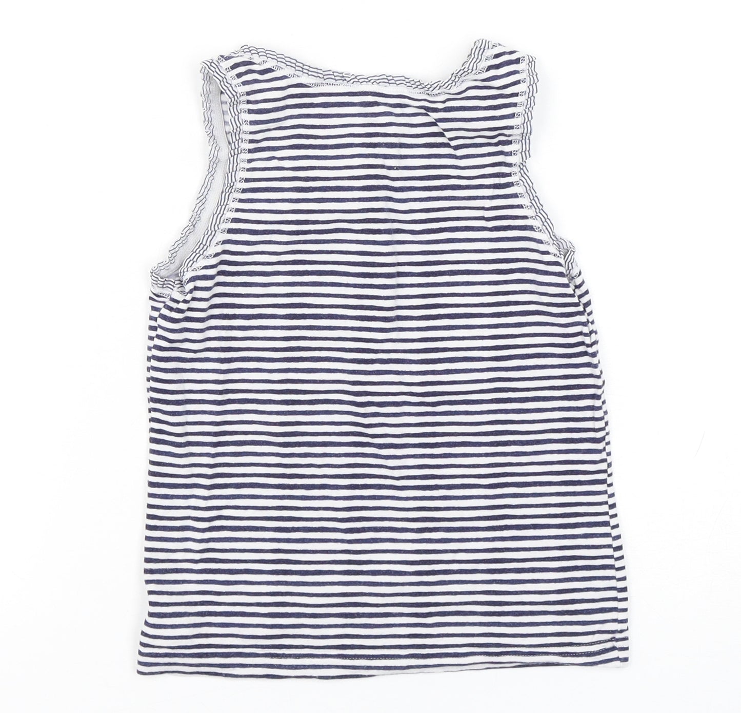 NEXT Girls Blue Striped Cotton Basic Tank Size 5-6 Years Round Neck Pullover