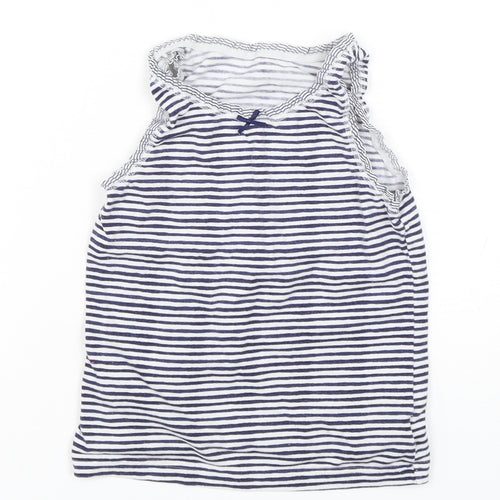 NEXT Girls Blue Striped Cotton Basic Tank Size 5-6 Years Round Neck Pullover