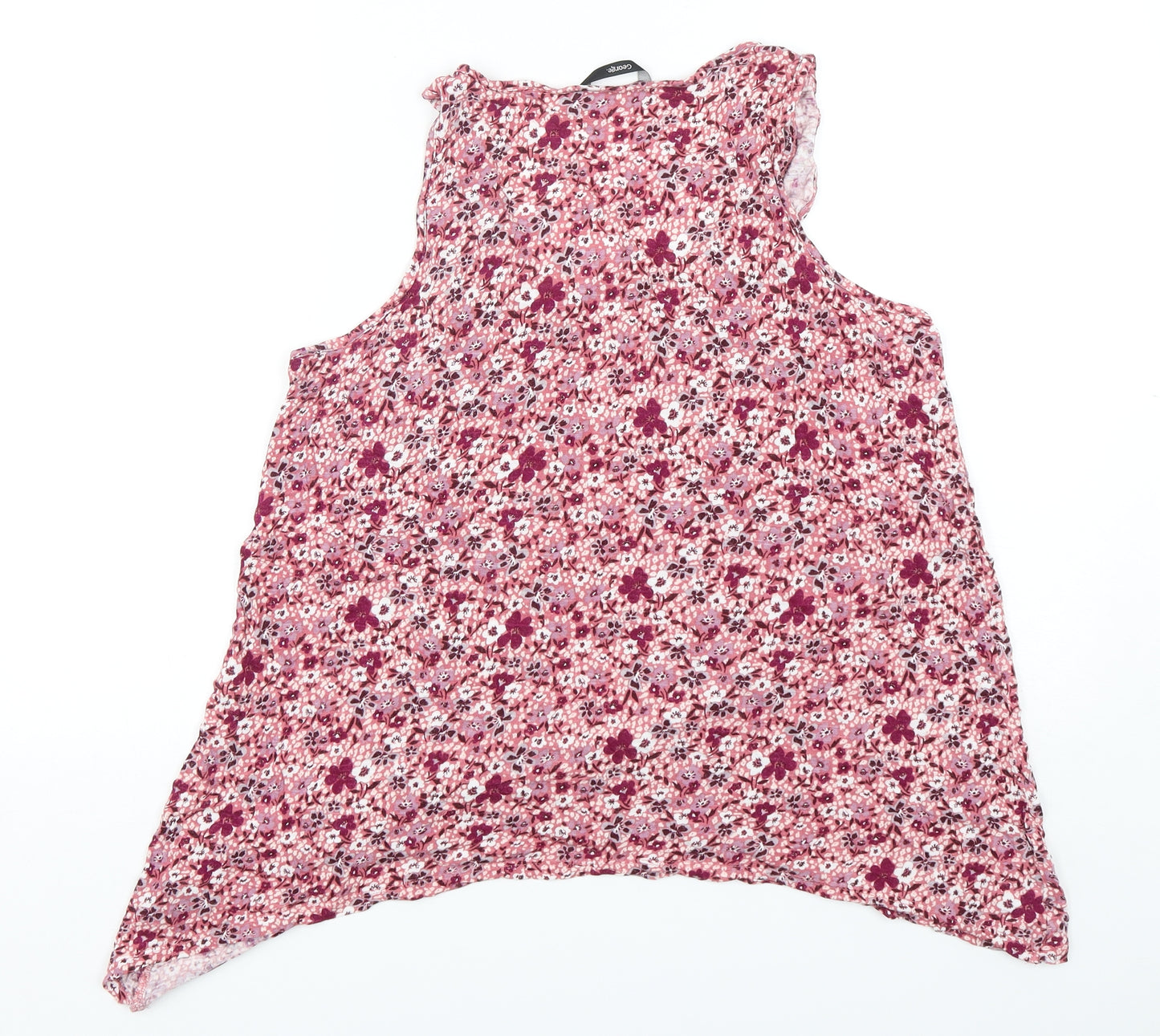 George Womens Pink Floral Viscose Basic Tank Size 16 Round Neck
