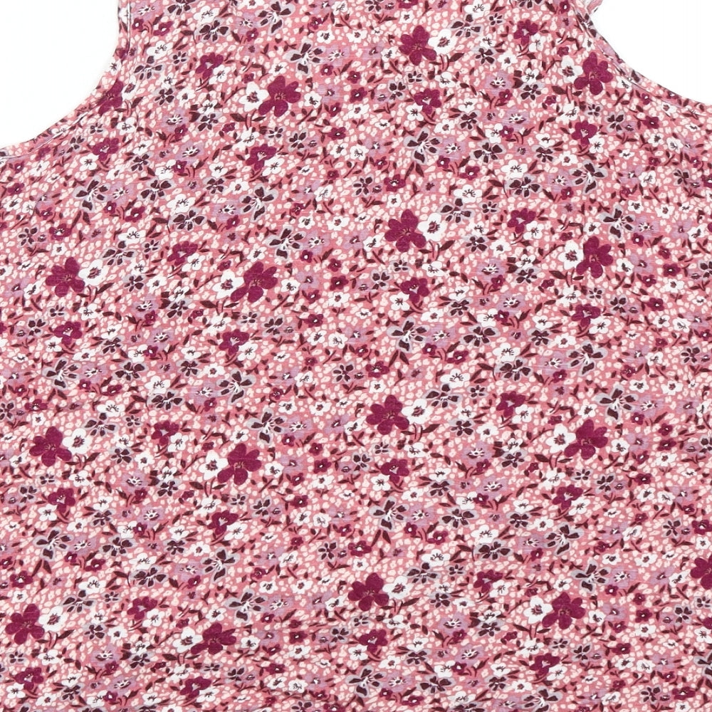 George Womens Pink Floral Viscose Basic Tank Size 16 Round Neck