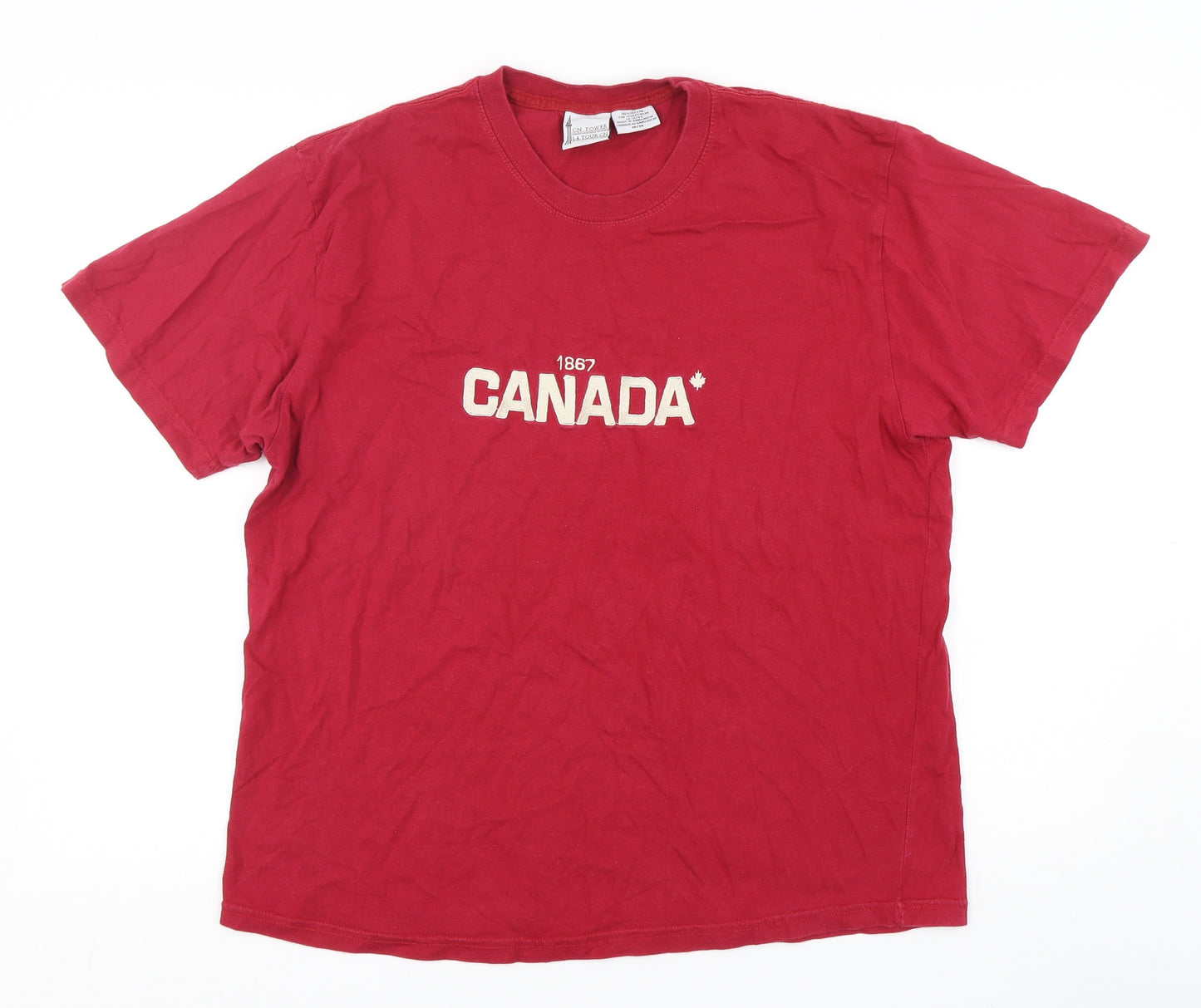 CN Tower  Womens Red  Cotton Basic T-Shirt Size M Round Neck - Canada