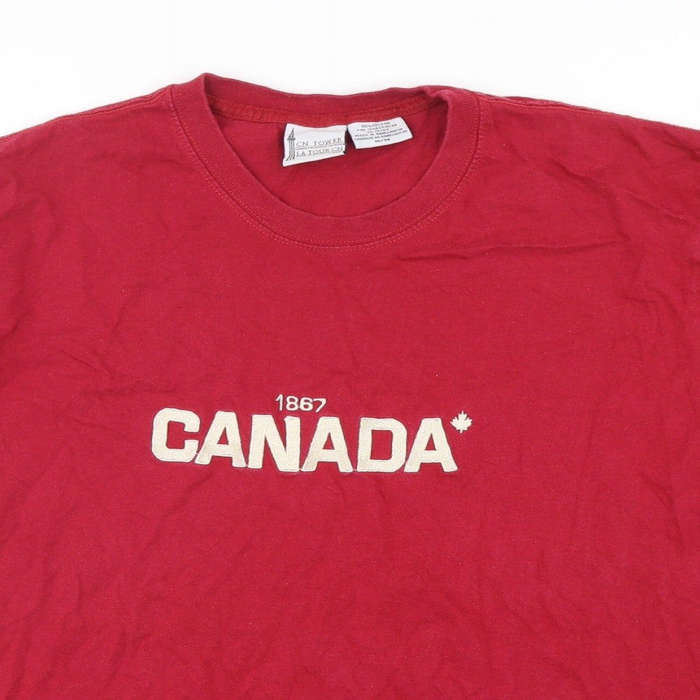 CN Tower  Womens Red  Cotton Basic T-Shirt Size M Round Neck - Canada