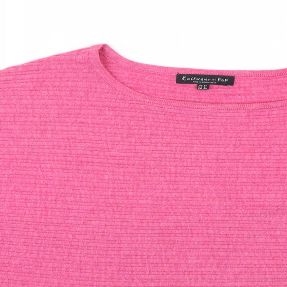 F&F Womens Pink Round Neck  Polyester Pullover Jumper Size 12