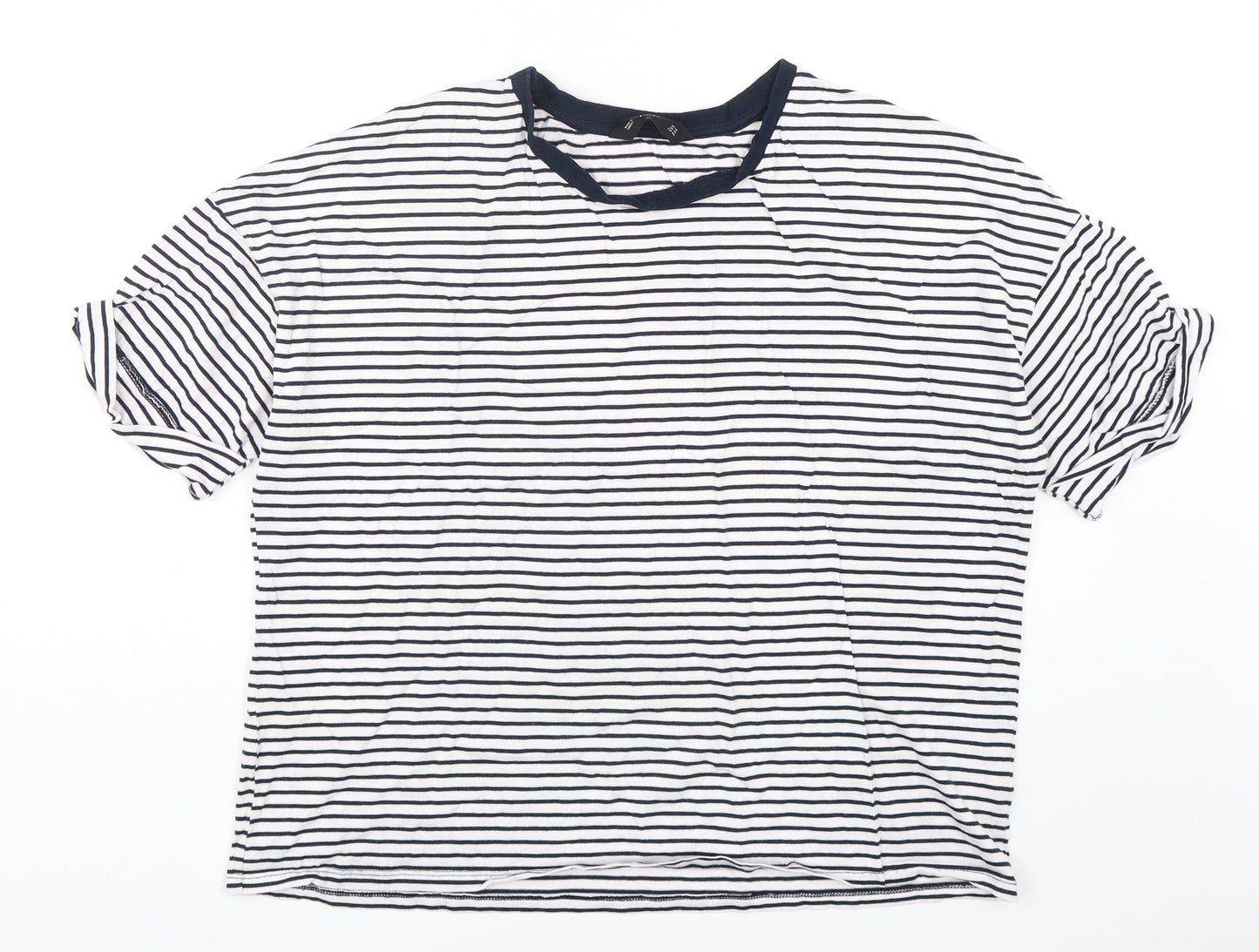 F&F Womens Multicoloured Striped Cotton Basic T-Shirt Size 18 Round Neck