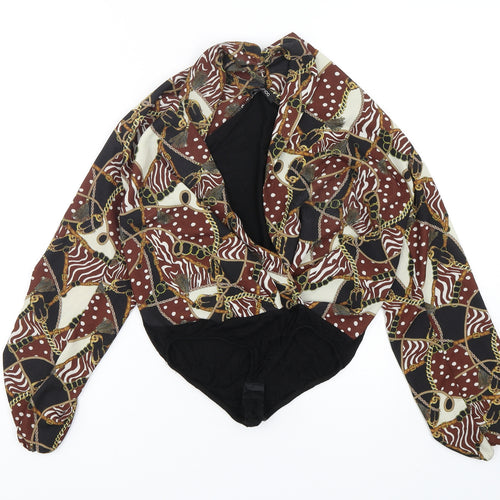 Boohoo Womens Multicoloured Geometric Polyester Bodysuit One-Piece Size 8  Hook & Eye