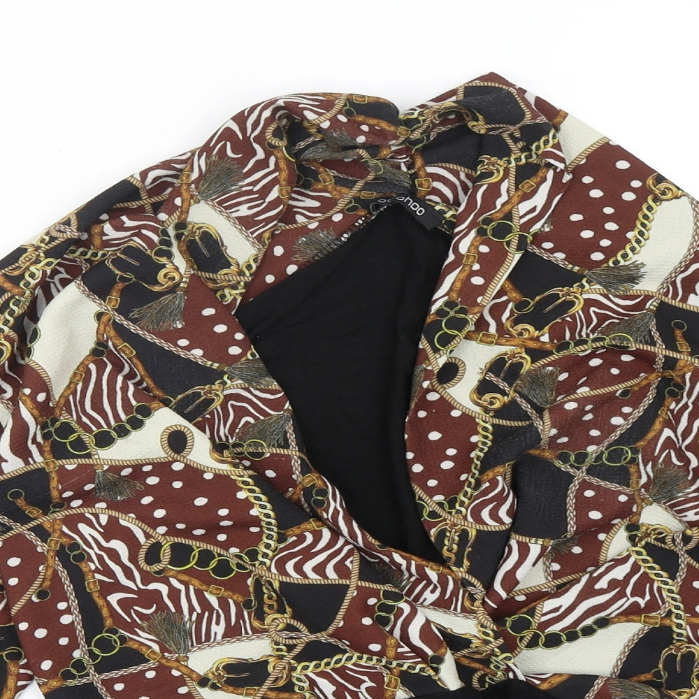 Boohoo Womens Multicoloured Geometric Polyester Bodysuit One-Piece Size 8  Hook & Eye