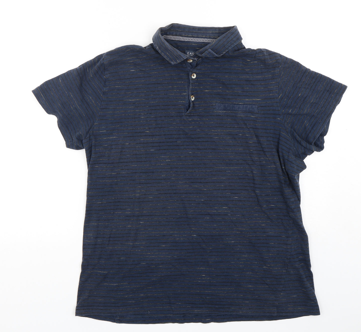 Easy Mens Blue Striped Cotton  Polo Size L Collared